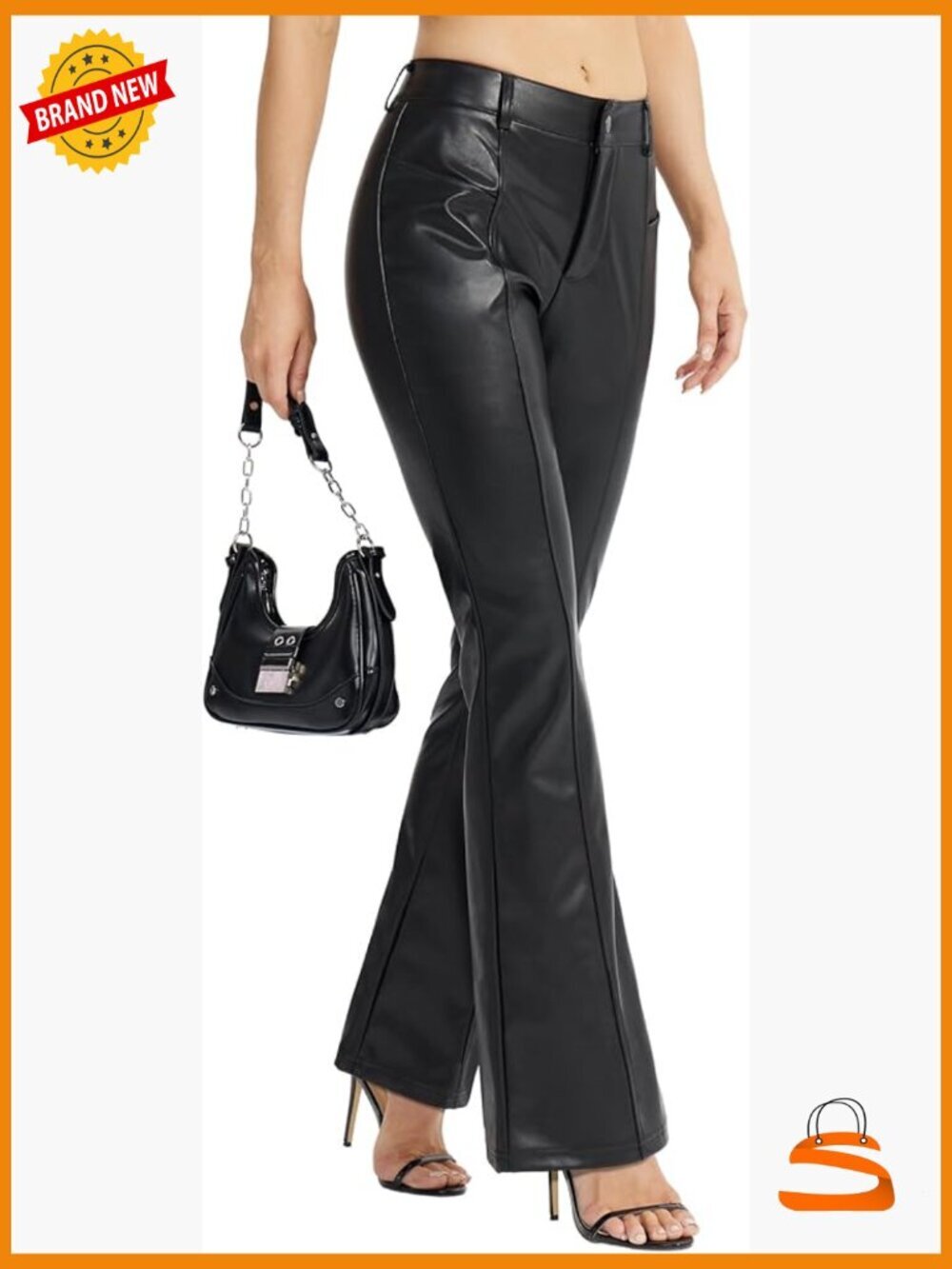 Faux Leather Bootcut Pants Women Flared Trousers with Pockets